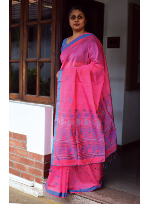Pink, Handwoven Organic Cotton, Textured Weave , Jacquard, Work Wear Saree